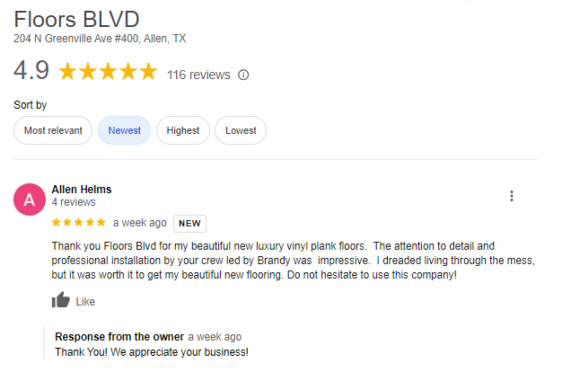 Floors Blvd Google Review